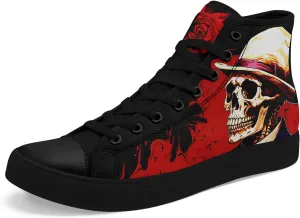 Mens High Top Sneakers Lace-Up Gothic Designed Casual Steet Canvas Shoes for Women Red and Black Skull Shoes