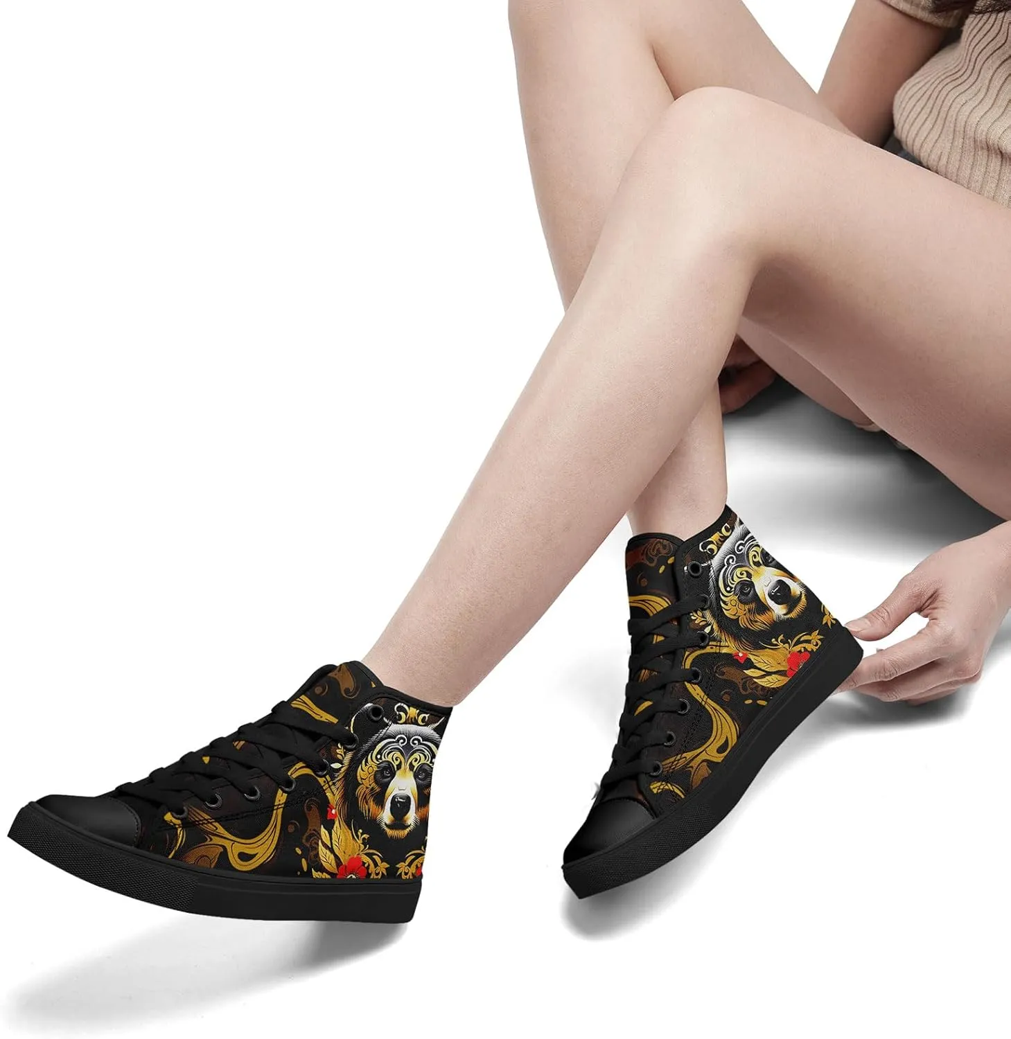 Mens High Top Sneakers Lace-Up Gothic Designed Casual Steet Canvas Shoes for Women Red and Black Skull Shoes