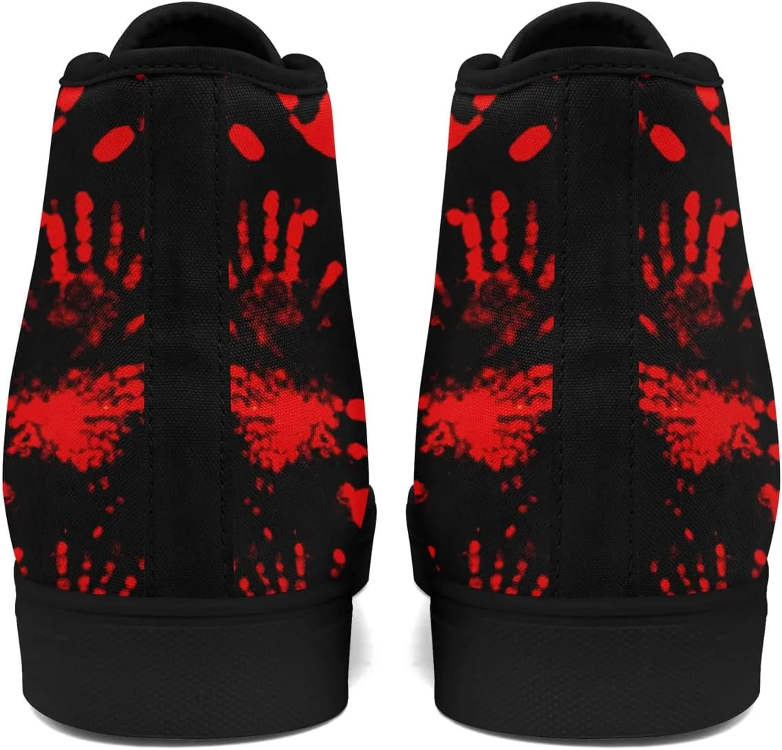 Mens High Top Sneakers Lace-Up Gothic Designed Casual Steet Canvas Shoes for Women Red and Black Skull Shoes