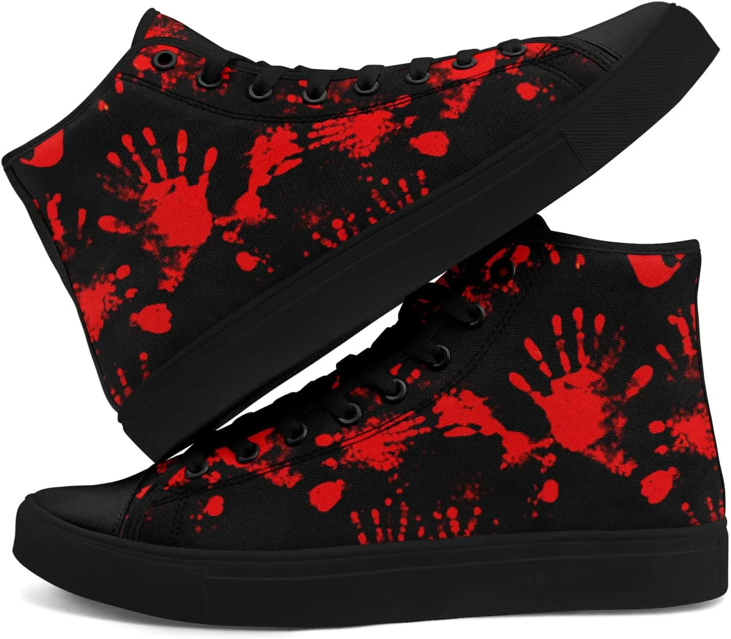 Mens High Top Sneakers Lace-Up Gothic Designed Casual Steet Canvas Shoes for Women Red and Black Skull Shoes