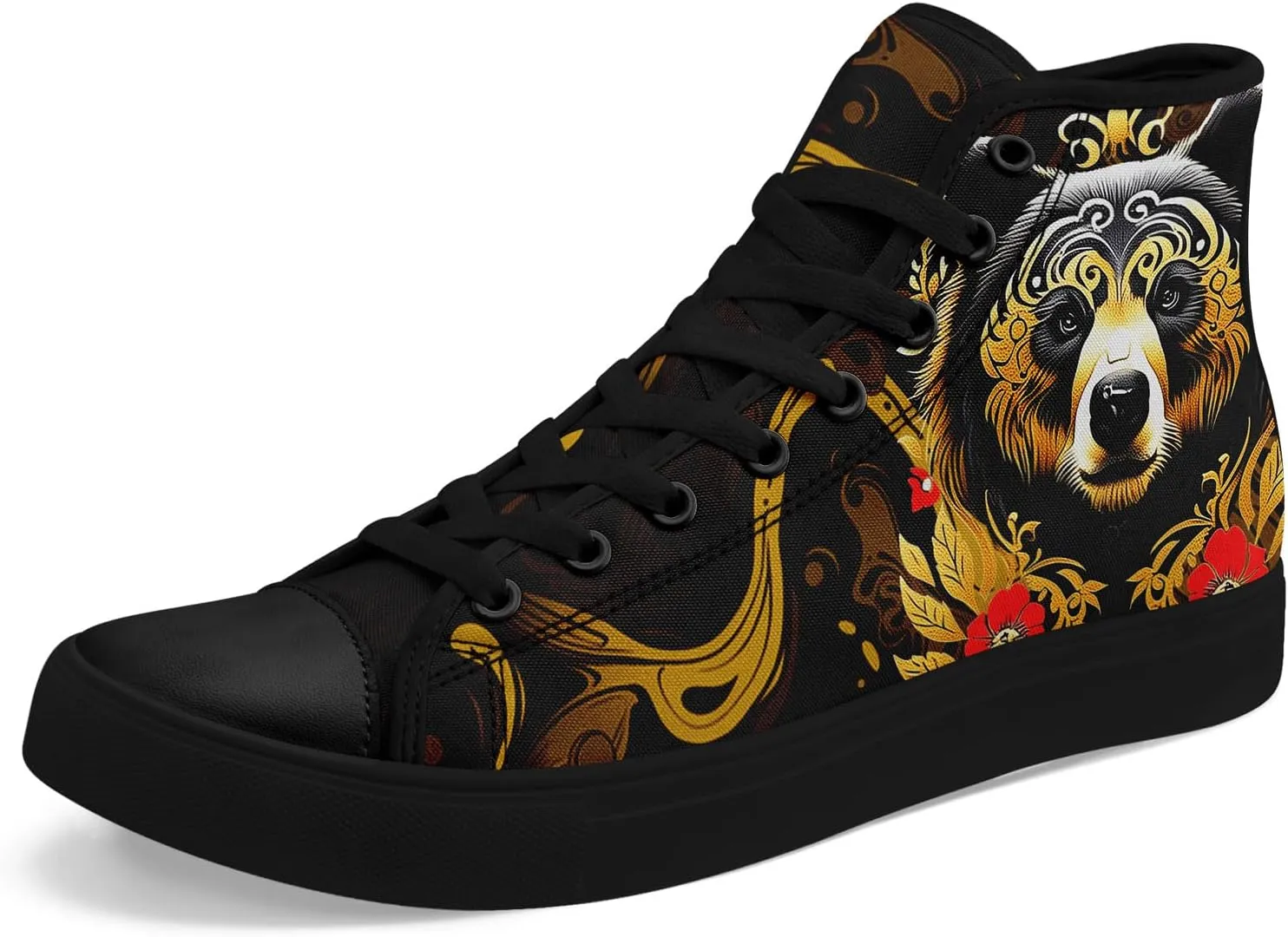 Mens High Top Sneakers Lace-Up Gothic Designed Casual Steet Canvas Shoes for Women Red and Black Skull Shoes
