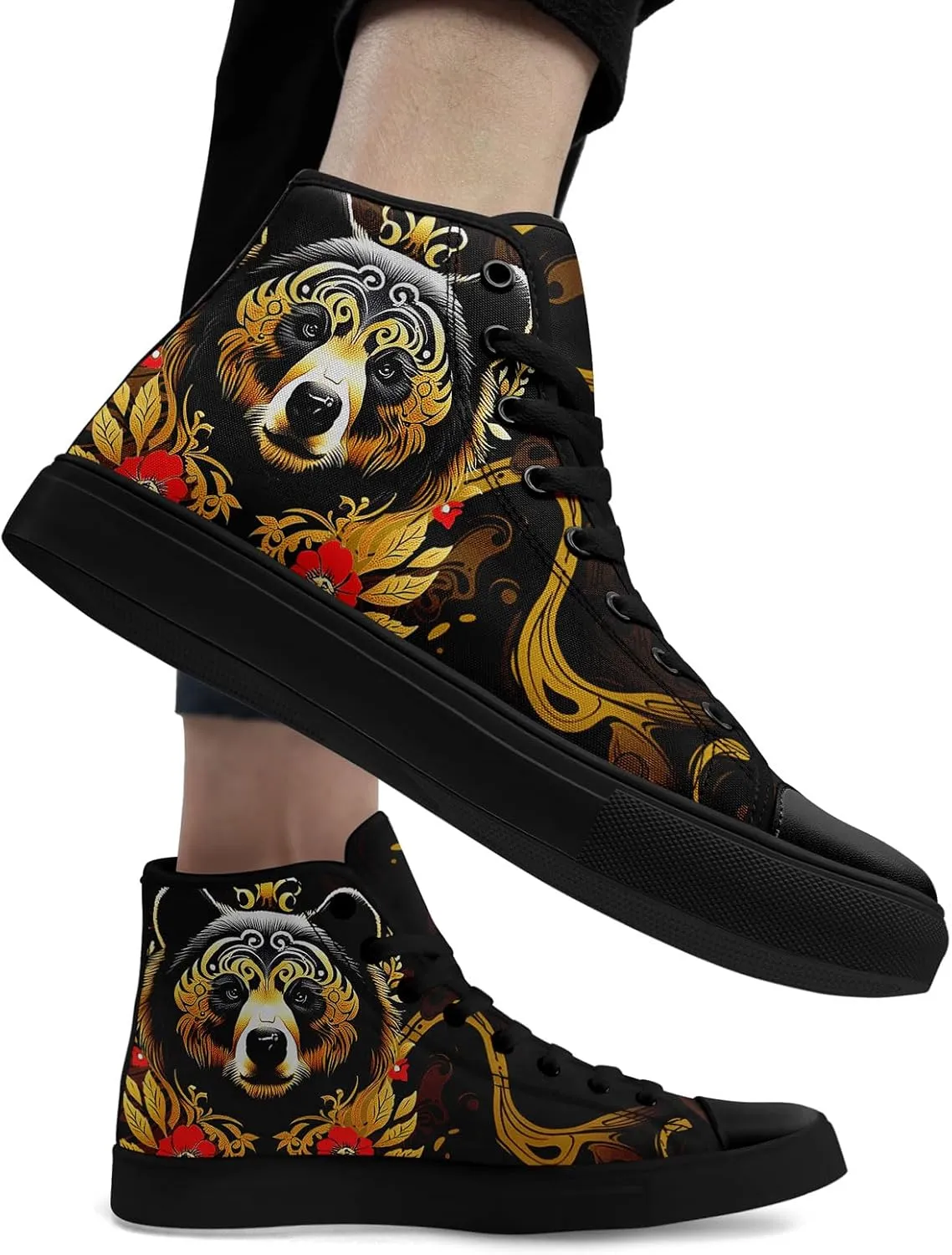Mens High Top Sneakers Lace-Up Gothic Designed Casual Steet Canvas Shoes for Women Red and Black Skull Shoes