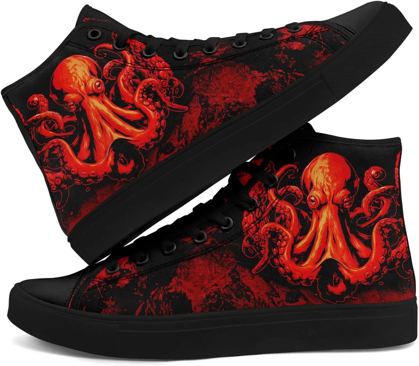 Mens High Top Sneakers Lace-Up Gothic Designed Casual Steet Canvas Shoes for Women Red and Black Skull Shoes