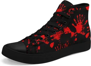 Mens High Top Sneakers Lace-Up Gothic Designed Casual Steet Canvas Shoes for Women Red and Black Skull Shoes