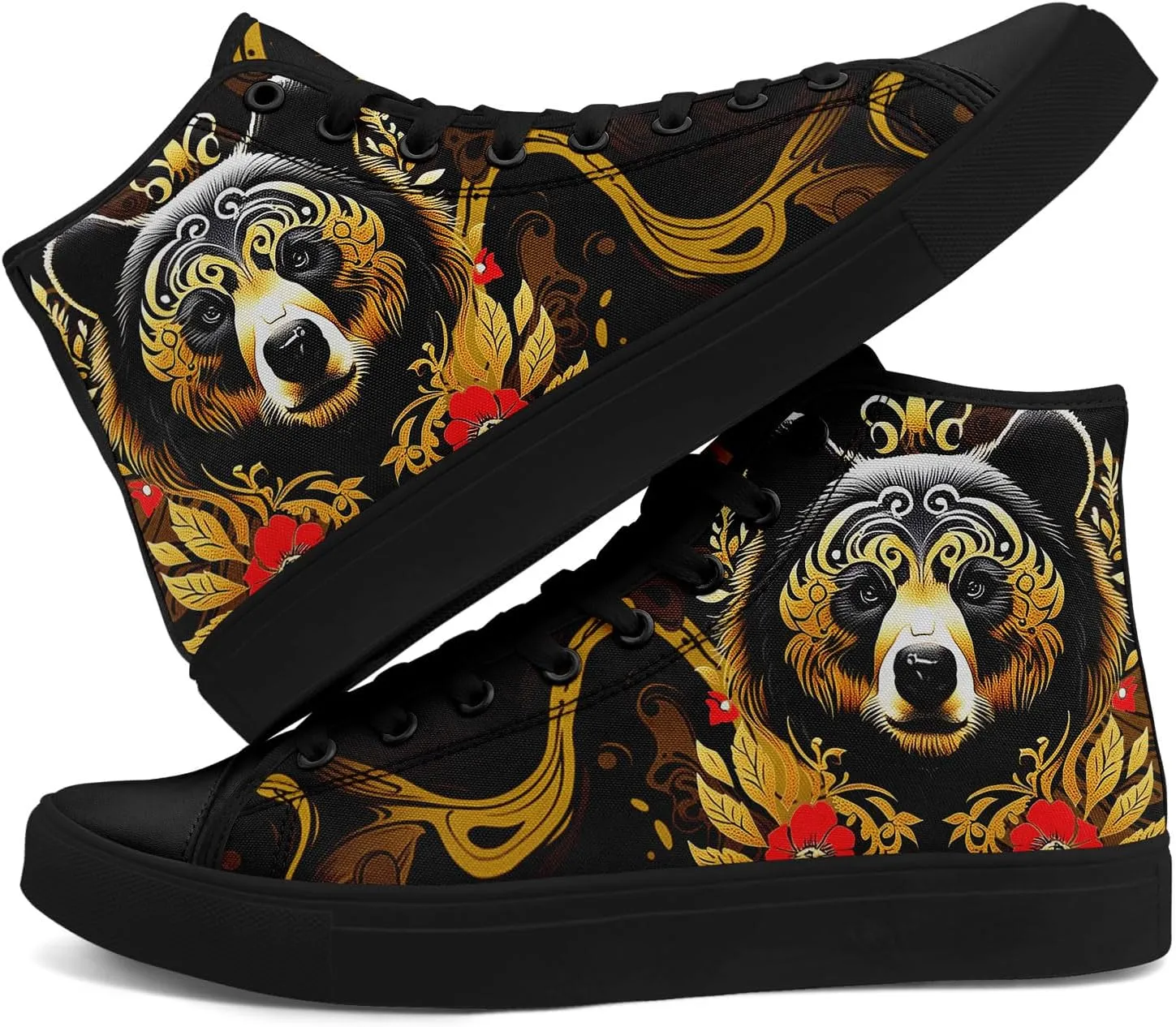 Mens High Top Sneakers Lace-Up Gothic Designed Casual Steet Canvas Shoes for Women Red and Black Skull Shoes