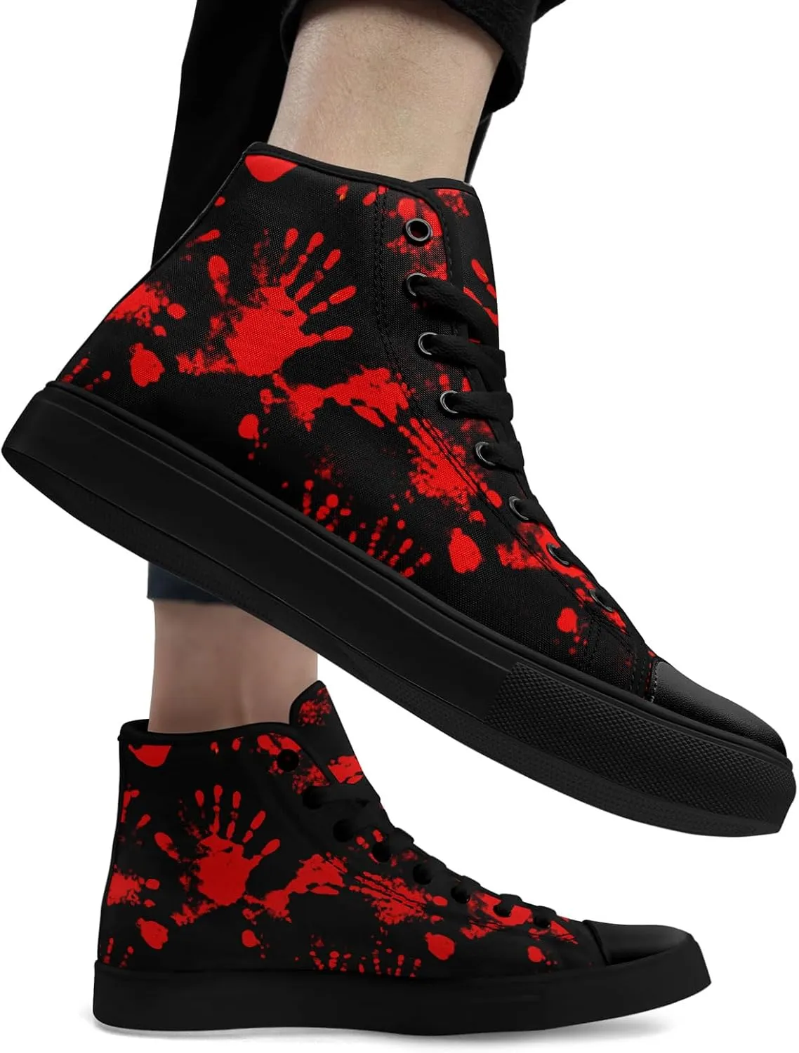 Mens High Top Sneakers Lace-Up Gothic Designed Casual Steet Canvas Shoes for Women Red and Black Skull Shoes