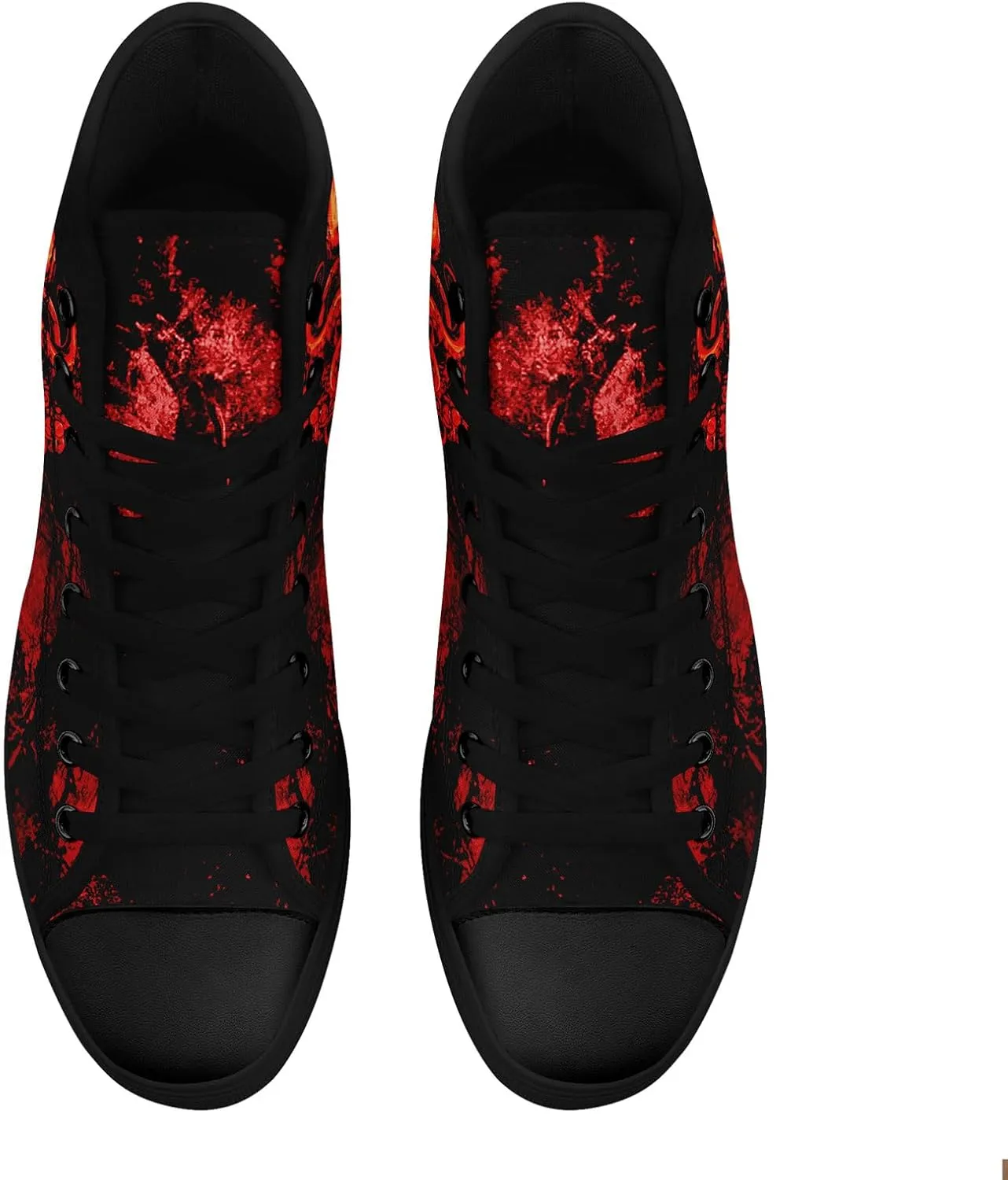 Mens High Top Sneakers Lace-Up Gothic Designed Casual Steet Canvas Shoes for Women Red and Black Skull Shoes
