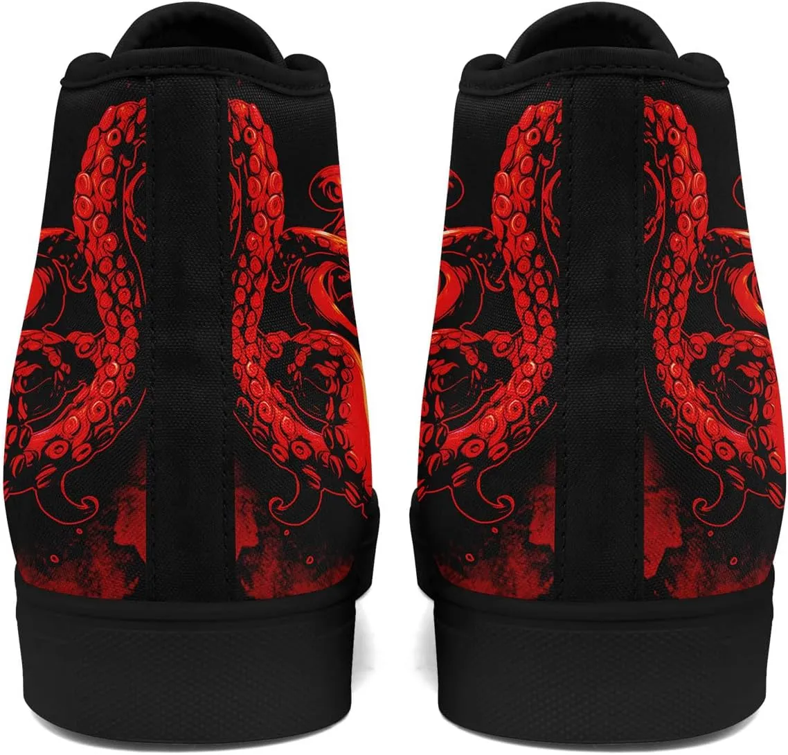 Mens High Top Sneakers Lace-Up Gothic Designed Casual Steet Canvas Shoes for Women Red and Black Skull Shoes