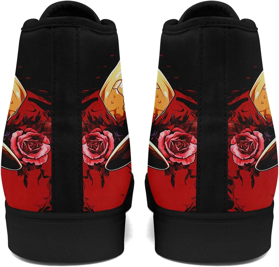 Mens High Top Sneakers Lace-Up Gothic Designed Casual Steet Canvas Shoes for Women Red and Black Skull Shoes