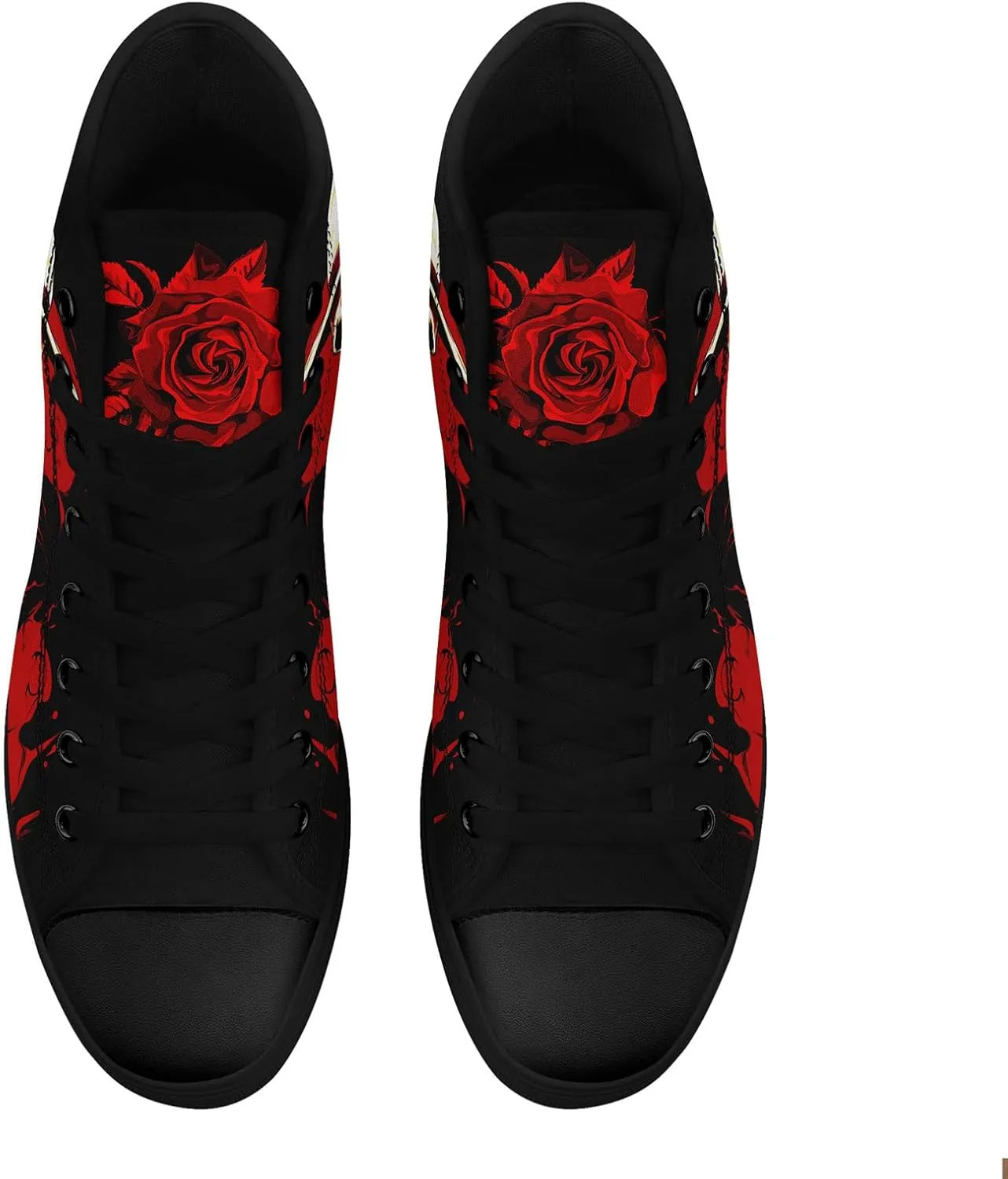 Mens High Top Sneakers Lace-Up Gothic Designed Casual Steet Canvas Shoes for Women Red and Black Skull Shoes