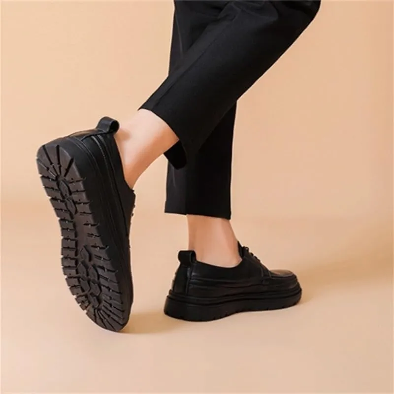 Men's Lace-up Casual Leather Shoes Classic Black Thick Sole Oxford Shoes Comfortable Soft Sole Slip Resistant Rubber Dress Shoes for Men