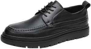 Men's Lace-up Casual Leather Shoes Classic Black Thick Sole Oxford Shoes Comfortable Soft Sole Slip Resistant Rubber Dress Shoes for Men