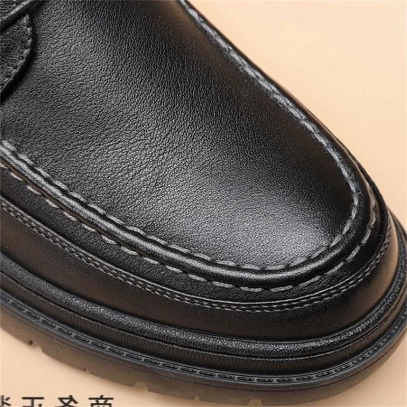 Men's Lace-up Casual Leather Shoes Classic Black Thick Sole Oxford Shoes Comfortable Soft Sole Slip Resistant Rubber Dress Shoes for Men