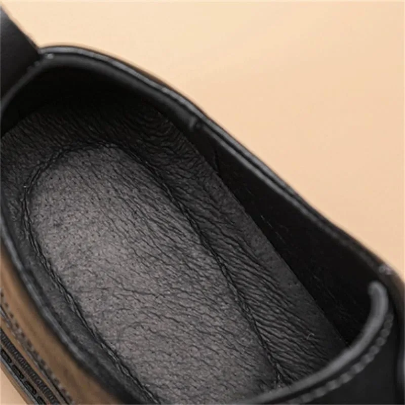 Men's Lace-up Casual Leather Shoes Classic Black Thick Sole Oxford Shoes Comfortable Soft Sole Slip Resistant Rubber Dress Shoes for Men