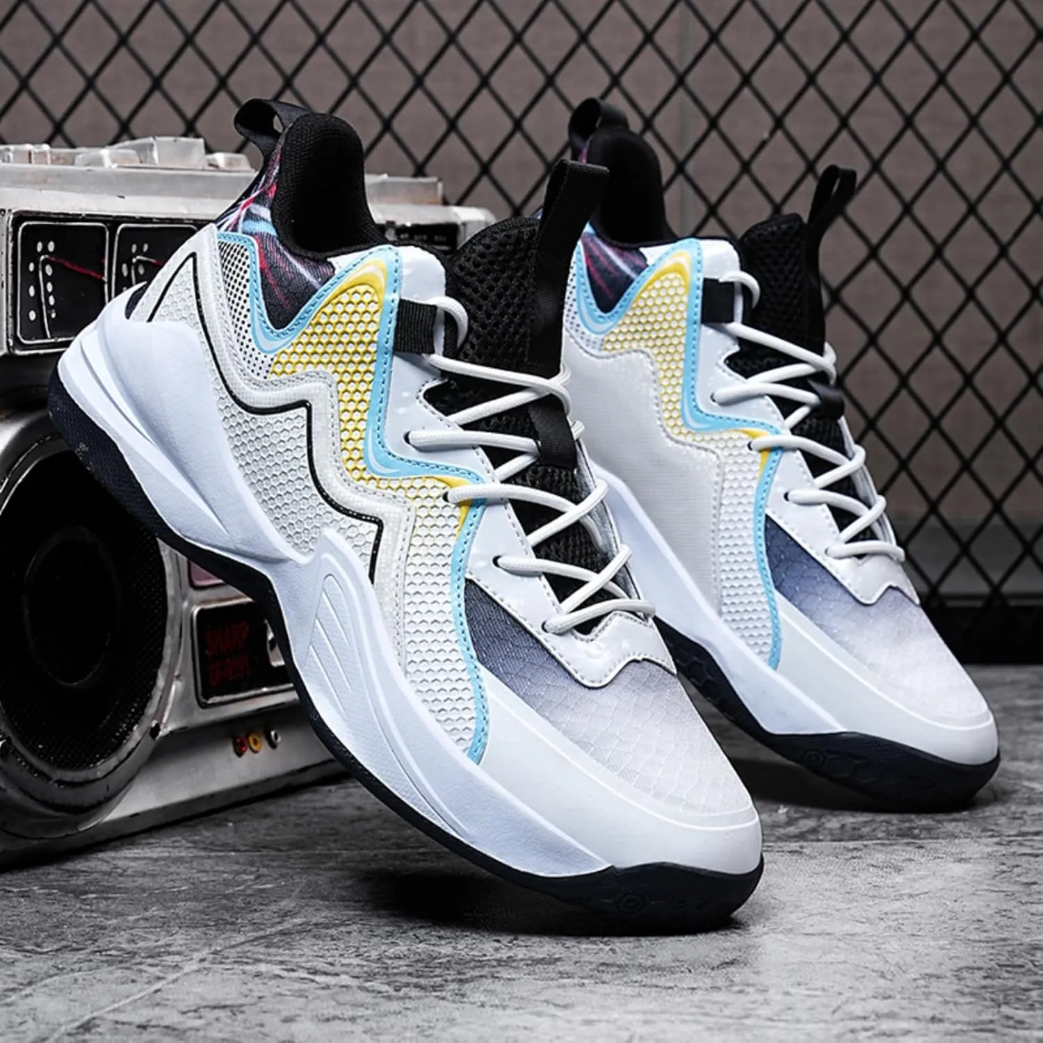 Mens Lace Up High Top Basketball Shoes Fashion Breathable Non Slip Sport Sneakers for Walking Running Tennis Volleyball