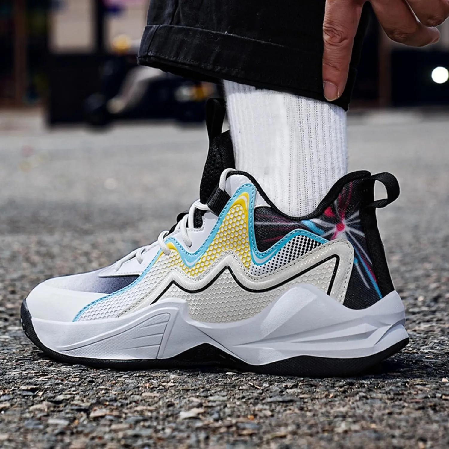 Mens Lace Up High Top Basketball Shoes Fashion Breathable Non Slip Sport Sneakers for Walking Running Tennis Volleyball
