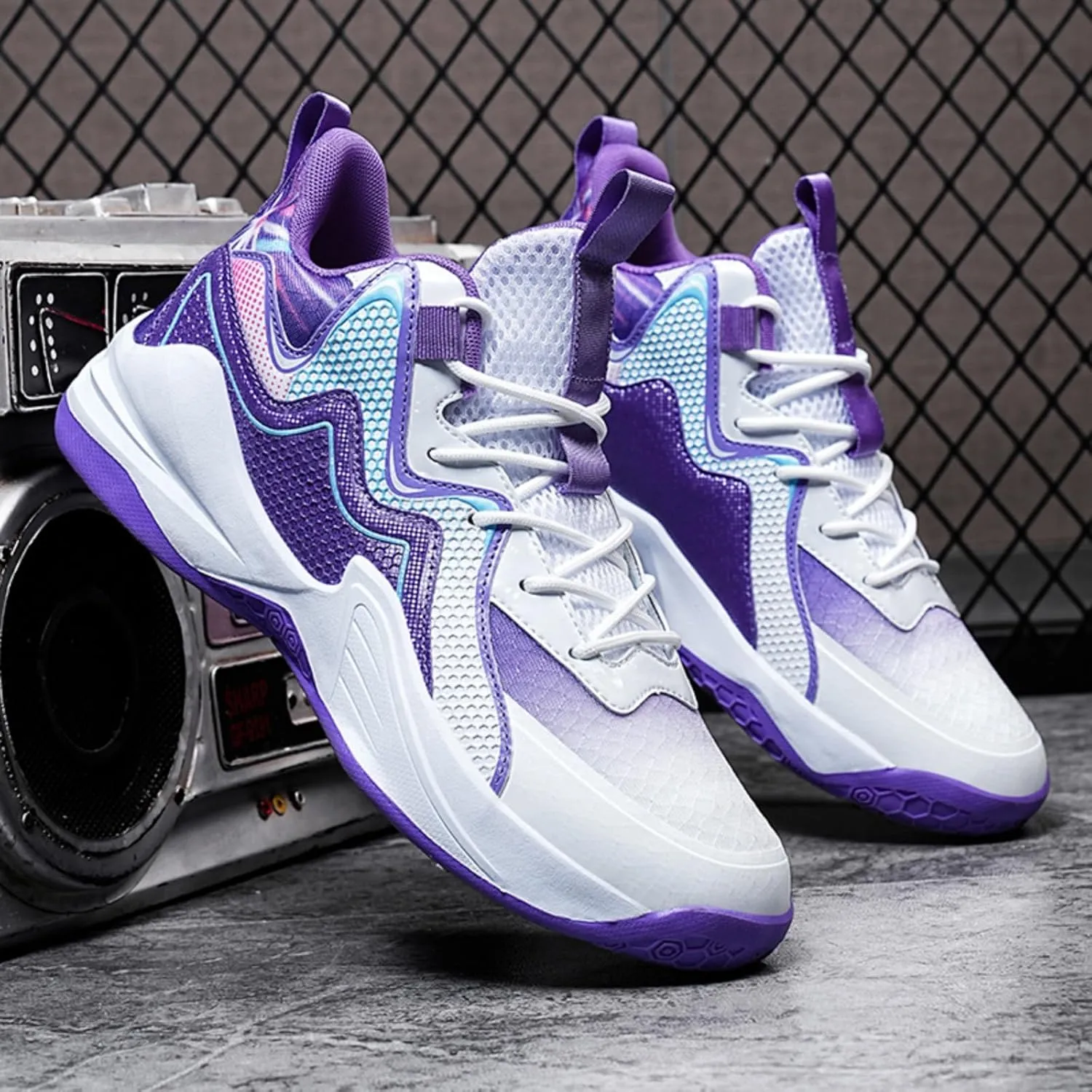 Mens Lace Up High Top Basketball Shoes Fashion Breathable Non Slip Sport Sneakers for Walking Running Tennis Volleyball