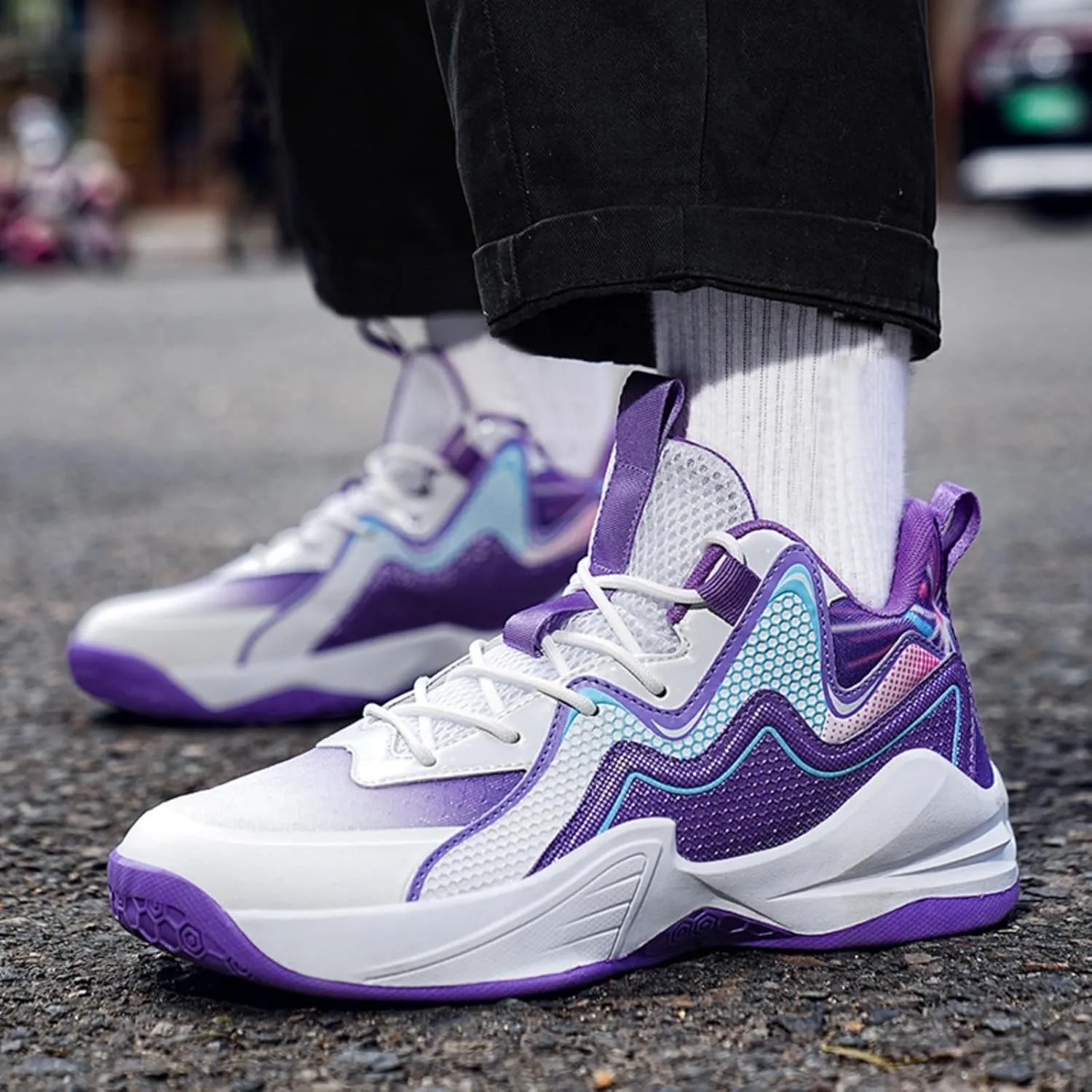 Mens Lace Up High Top Basketball Shoes Fashion Breathable Non Slip Sport Sneakers for Walking Running Tennis Volleyball