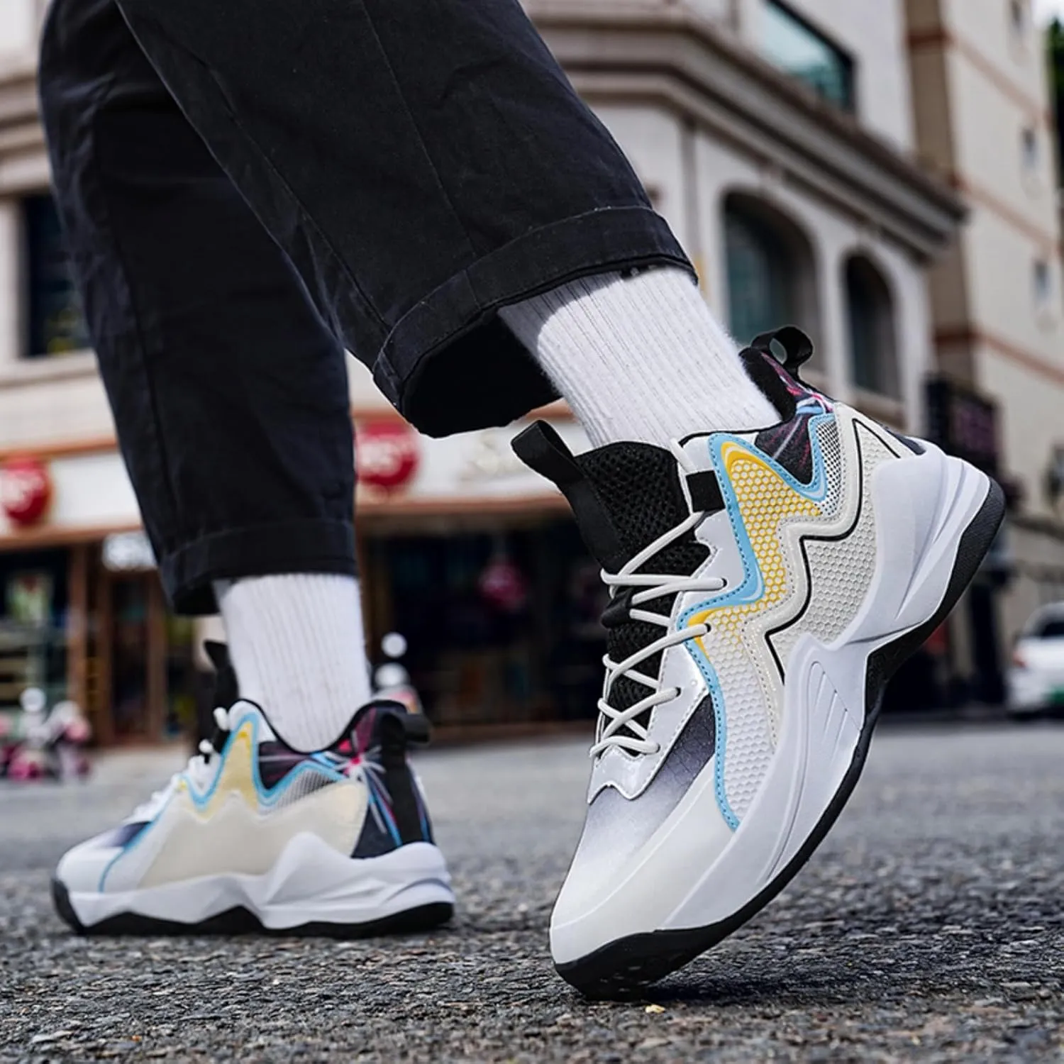 Mens Lace Up High Top Basketball Shoes Fashion Breathable Non Slip Sport Sneakers for Walking Running Tennis Volleyball