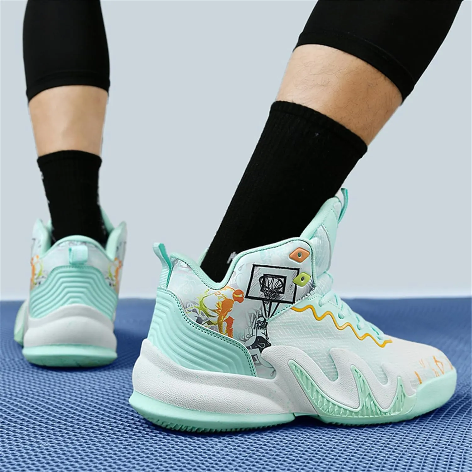 Men's Lace Up High Top Basketball Shoes Fashion Breathable Sneakers Casual Non-Slip Sports Shoes for Running Walking