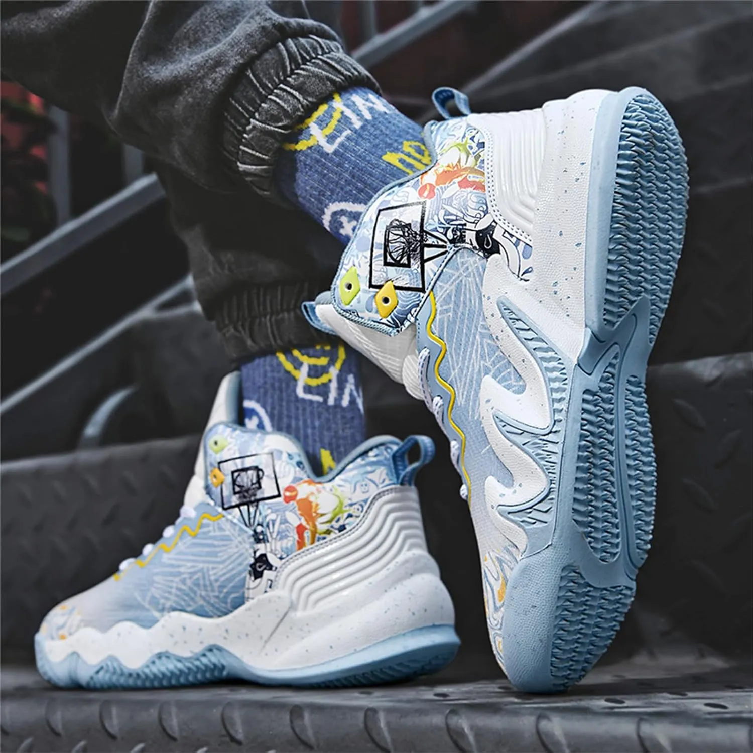 Men's Lace Up High Top Basketball Shoes Fashion Breathable Sneakers Casual Non-Slip Sports Shoes for Running Walking