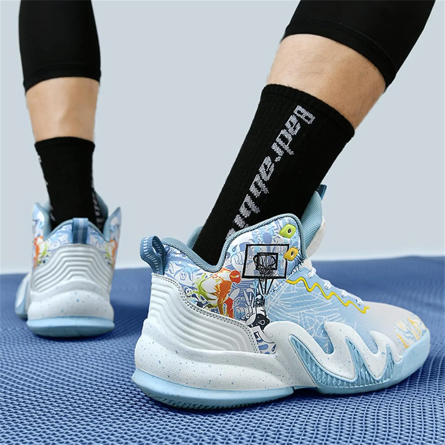 Men's Lace Up High Top Basketball Shoes Fashion Breathable Sneakers Casual Non-Slip Sports Shoes for Running Walking