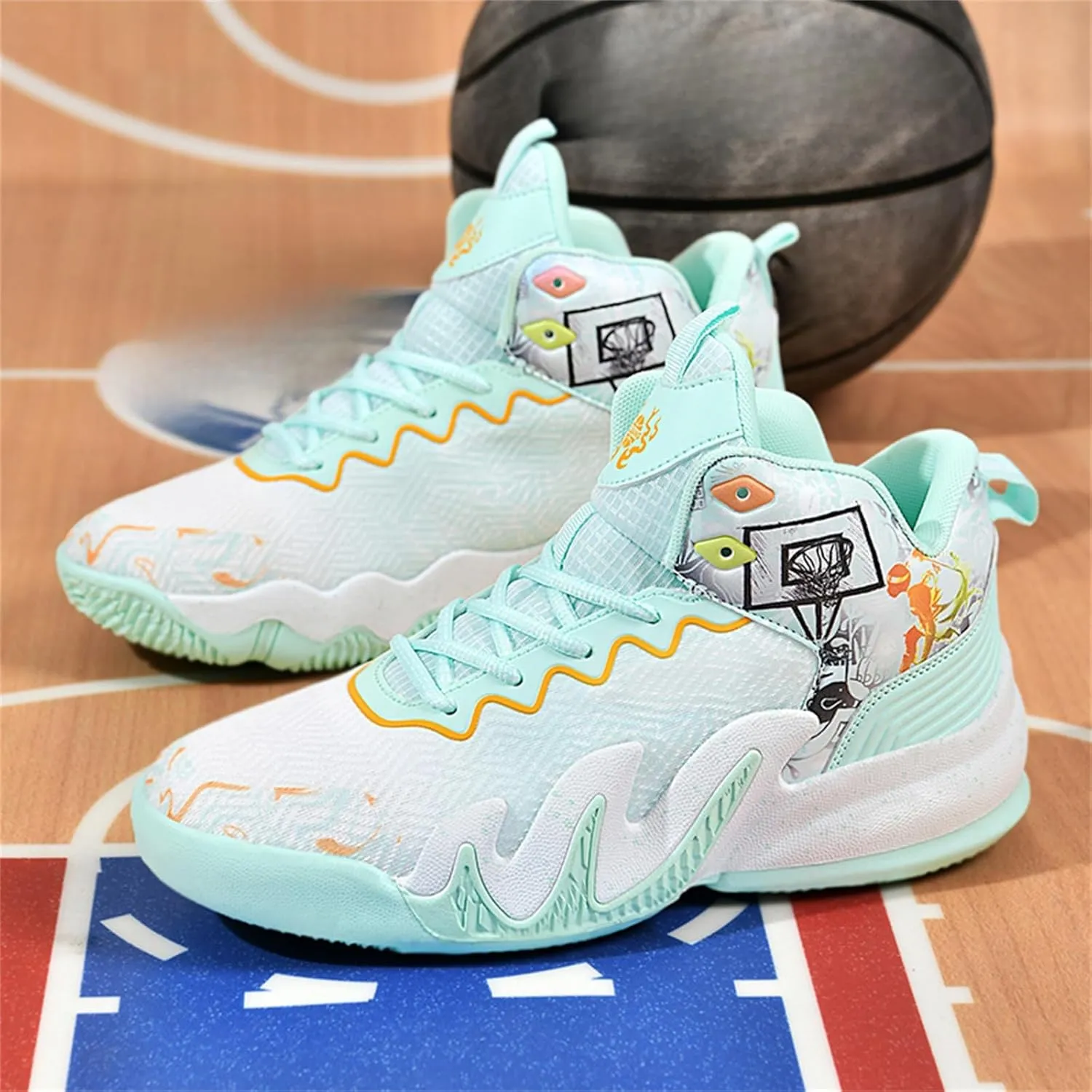 Men's Lace Up High Top Basketball Shoes Fashion Breathable Sneakers Casual Non-Slip Sports Shoes for Running Walking