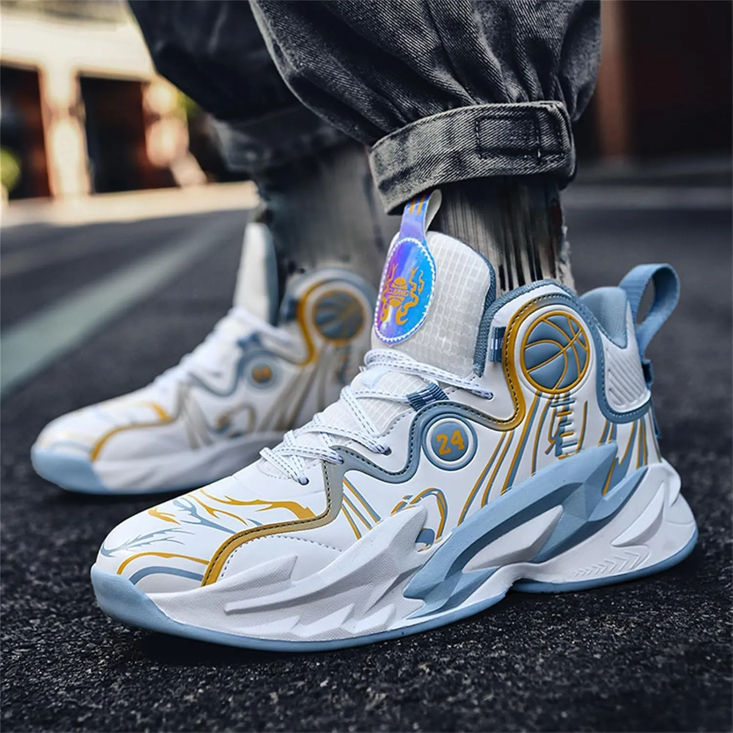 Mens Lace Up High Top Basketball Shoes Fashion Non Slip Outdoor Sneakers Soft Cushioning Sport Shoes for Running Tennis Athletic