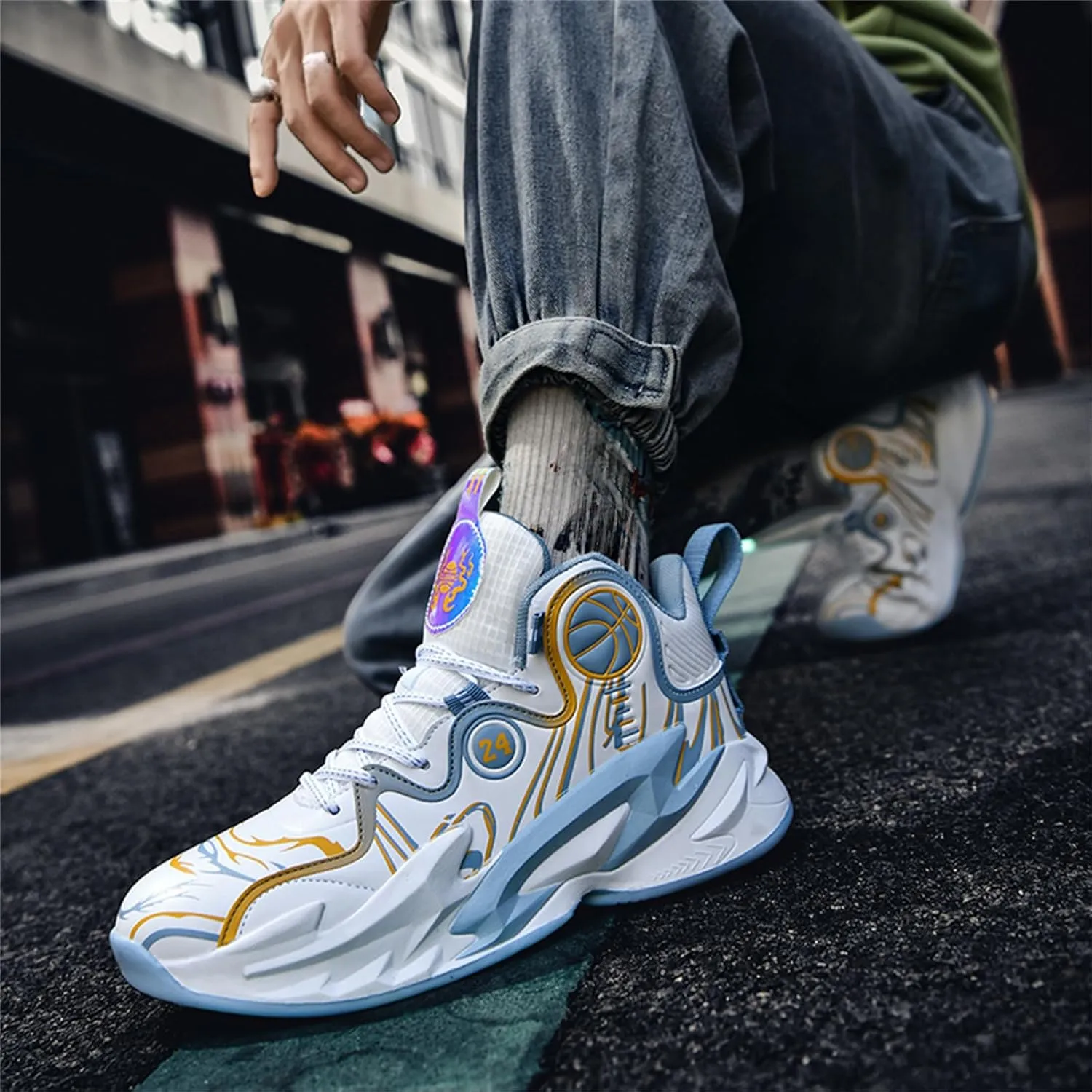 Mens Lace Up High Top Basketball Shoes Fashion Non Slip Outdoor Sneakers Soft Cushioning Sport Shoes for Running Tennis Athletic