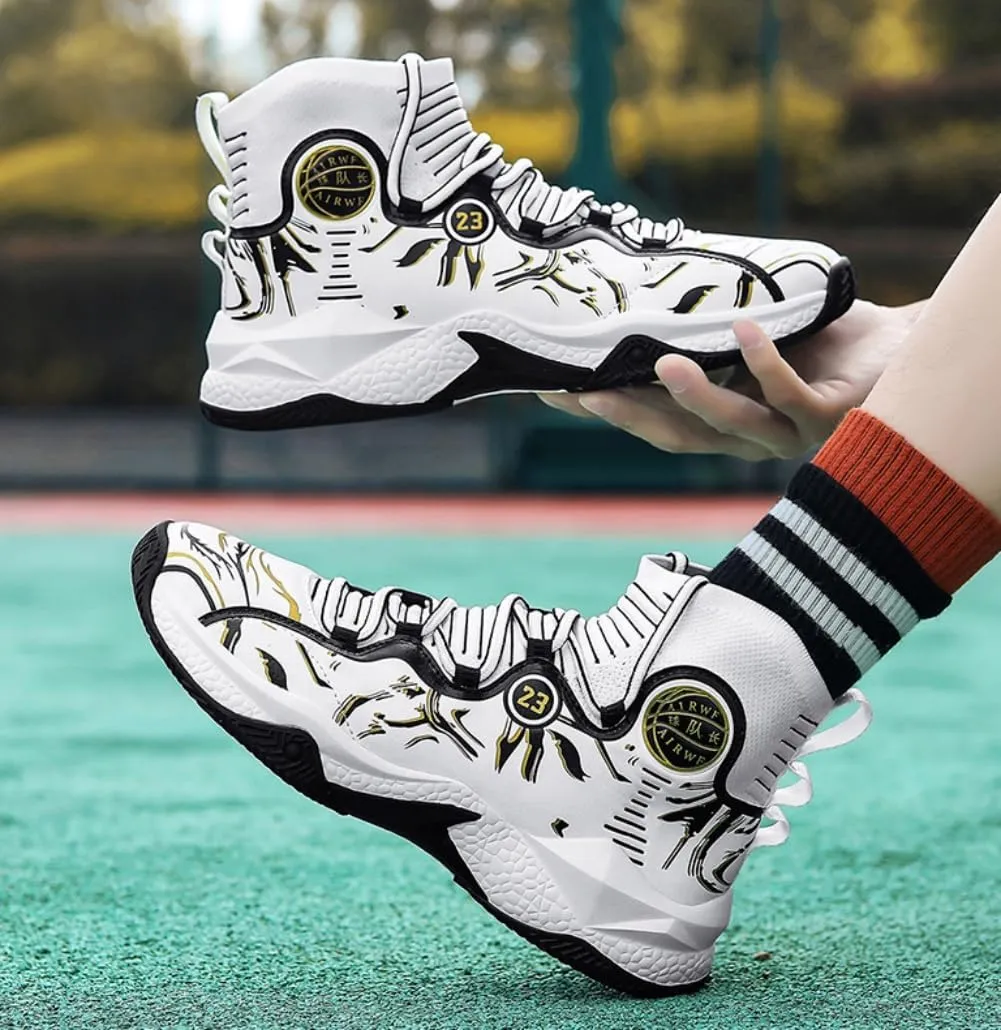 Men's Lace Up High Top Basketball Shoes - Lightweight Athletic Sneakers for Volleyball, Streetball & Fitness Training Non-Slip Breathable Sport Shoe for Men Women​