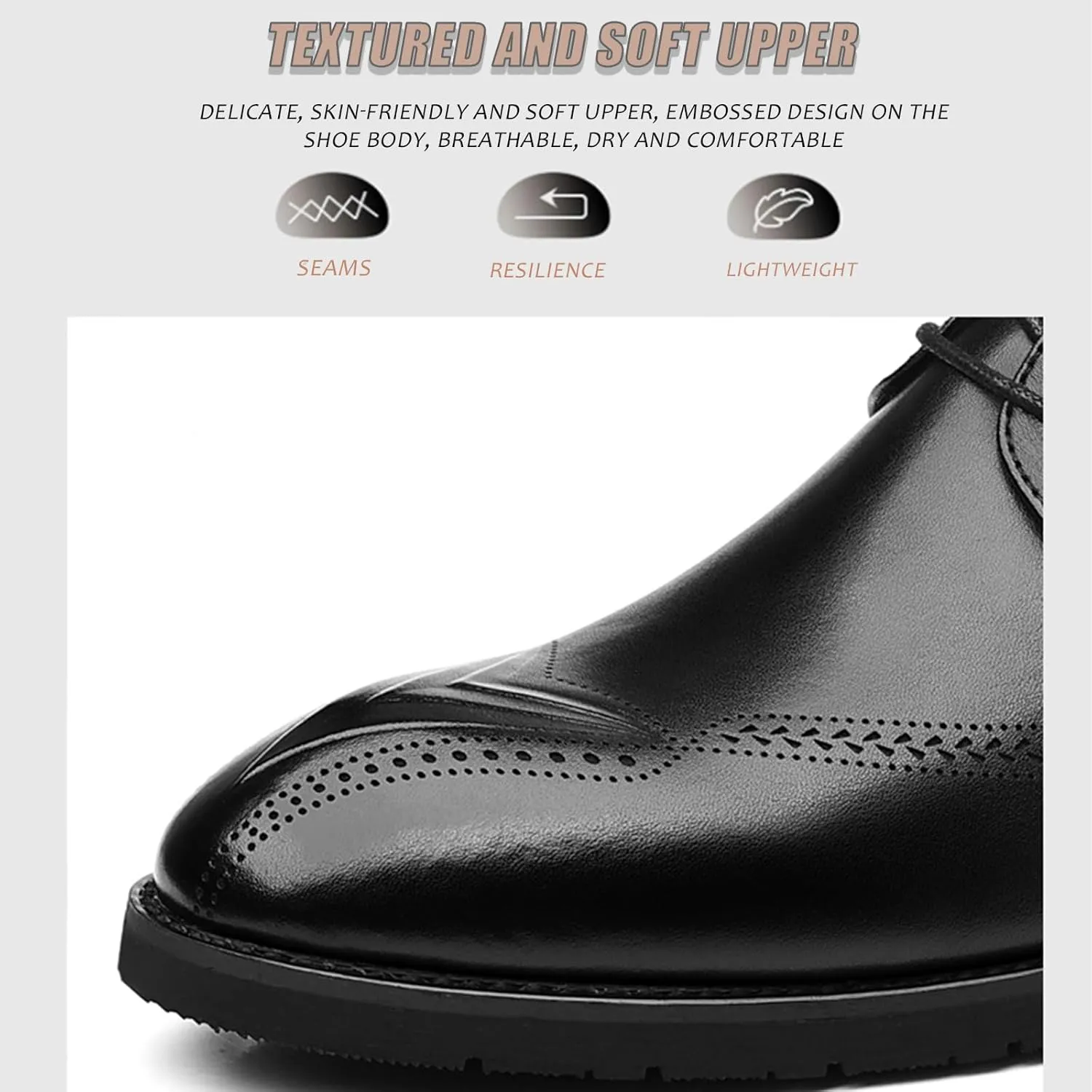 Men's Leather Brogue Oxford Shoes Classic Round Toe Block Heel Lace-Up Business Dress Shoes Retro Derby Oxford