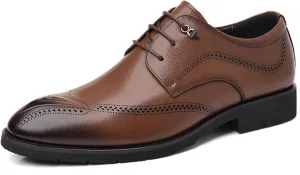 Men's Leather Brogue Oxford Shoes Classic Round Toe Block Heel Lace-Up Business Dress Shoes Retro Derby Oxford