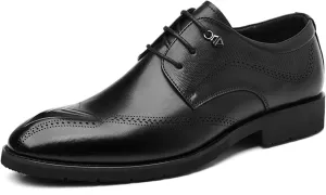 Men's Leather Brogue Oxford Shoes Classic Round Toe Block Heel Lace-Up Business Dress Shoes Retro Derby Oxford