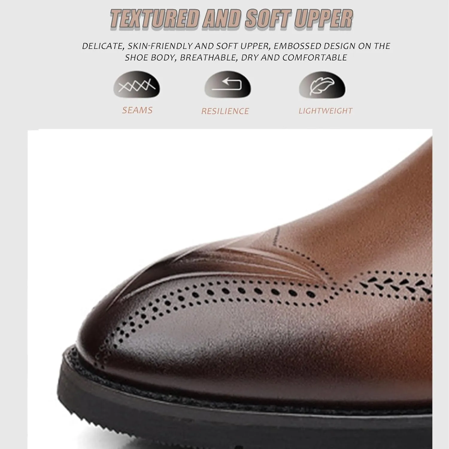Men's Leather Brogue Oxford Shoes Classic Round Toe Block Heel Lace-Up Business Dress Shoes Retro Derby Oxford
