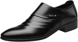 Men's Leather Brogue Oxford Shoes, Slip-On Dress Shoes with Thick Sole