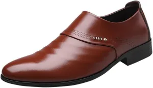 Men's Leather Brogue Oxford Shoes, Slip-On Dress Shoes with Thick Sole