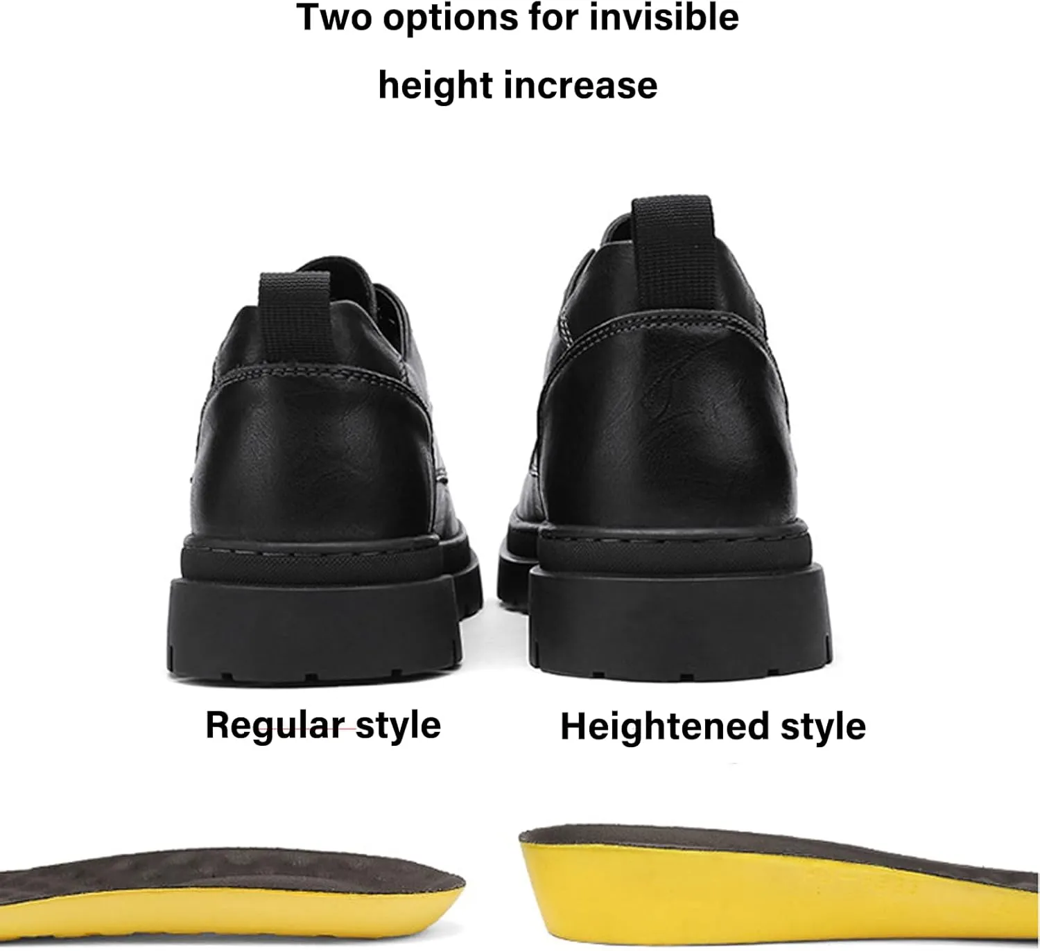 Men's Leather Chunky Platform Brogue Oxford Shoes Retro Round Toe Heightened Non-Slip Lace-Up Business Formal Derby Shoes