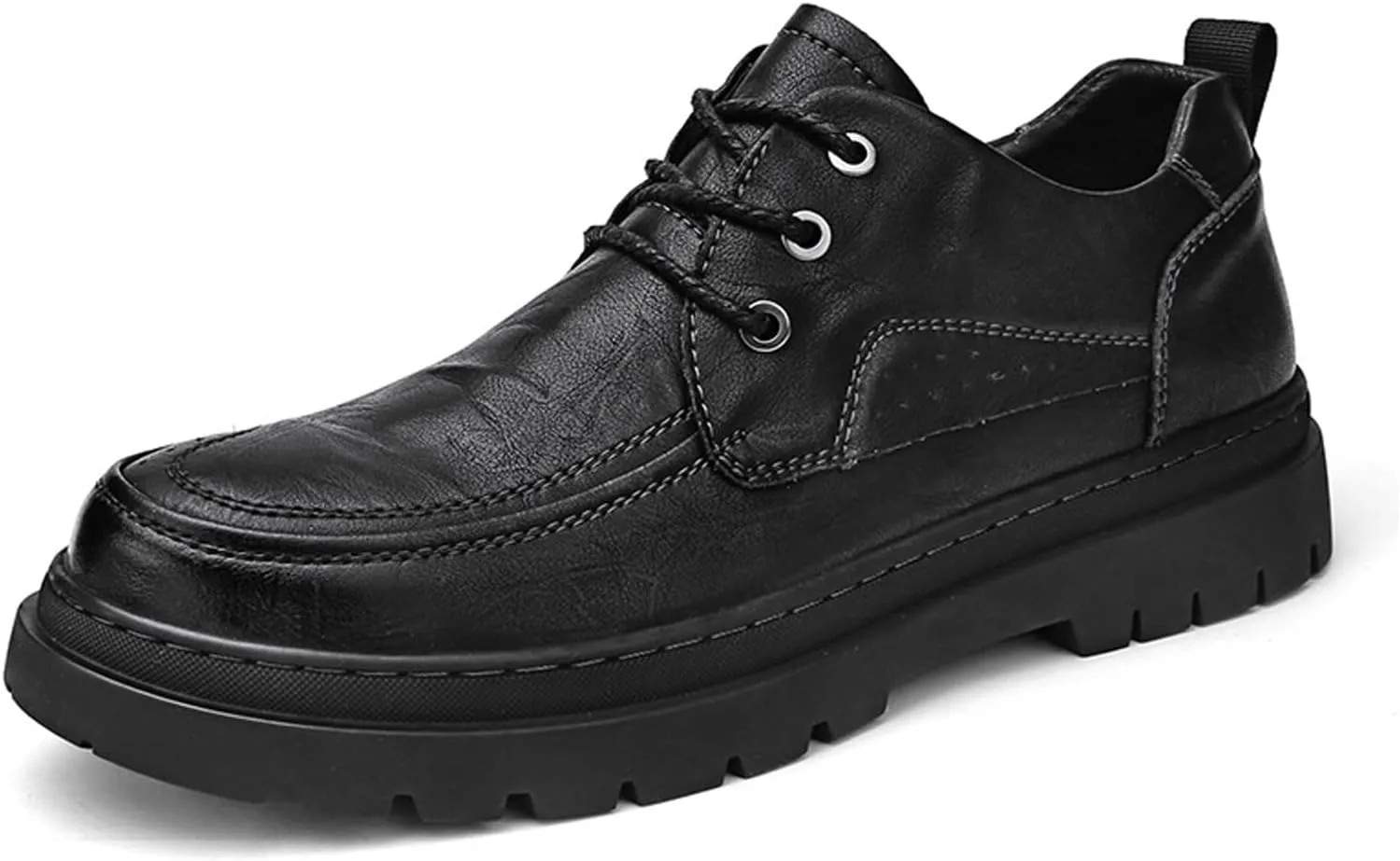 Men's Leather Chunky Platform Brogue Oxford Shoes Retro Round Toe Heightened Non-Slip Lace-Up Business Formal Derby Shoes