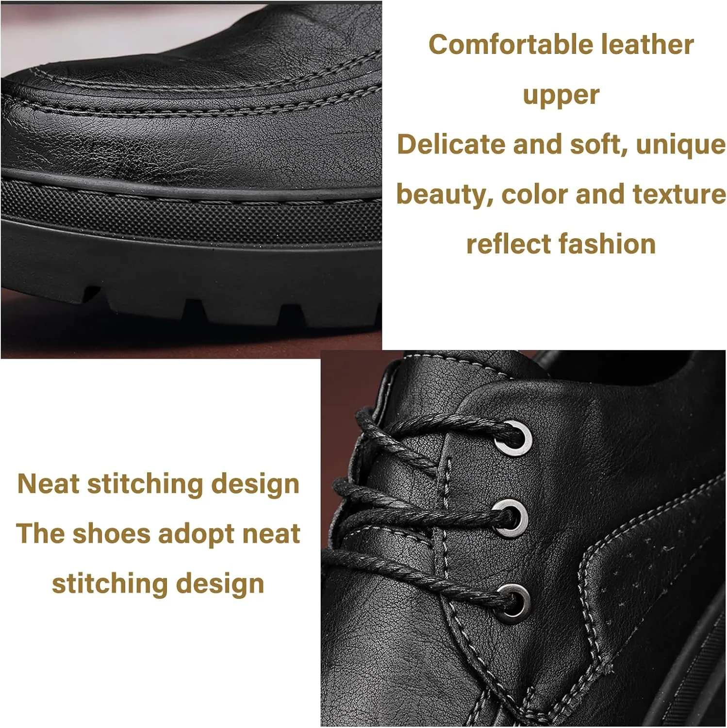 Men's Leather Chunky Platform Brogue Oxford Shoes Retro Round Toe Heightened Non-Slip Lace-Up Business Formal Derby Shoes