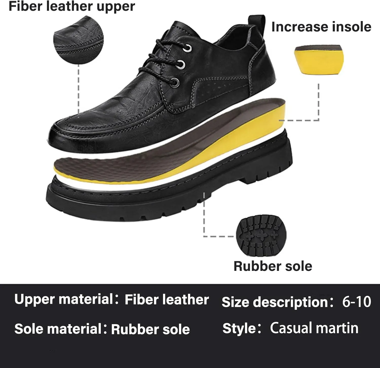 Men's Leather Chunky Platform Brogue Oxford Shoes Retro Round Toe Heightened Non-Slip Lace-Up Business Formal Derby Shoes