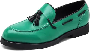 Men's Leather Loafers Black Slip-On Shoes Classic Tassel Loafers Arch Support Casual Dress Shoes