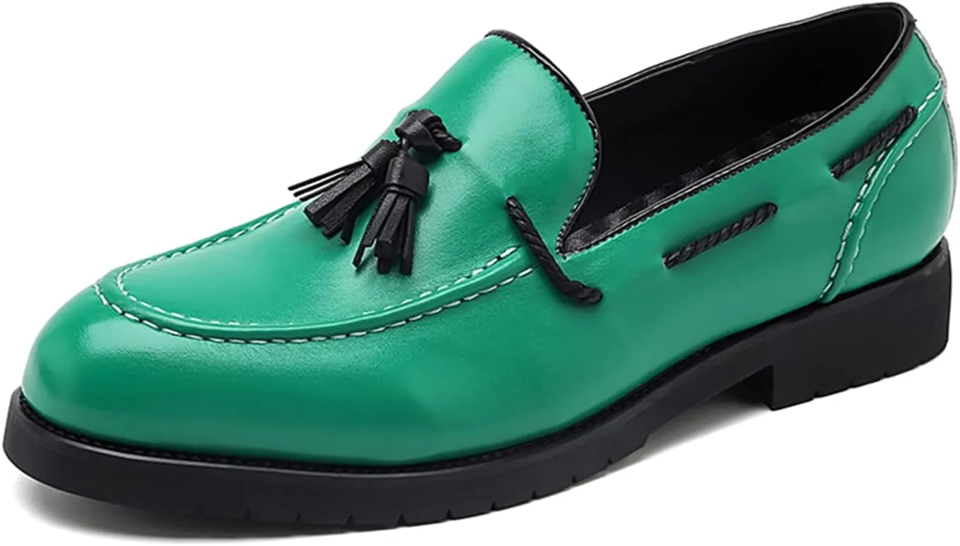 Men's Leather Loafers Black Slip-On Shoes Classic Tassel Loafers Arch Support Casual Dress Shoes