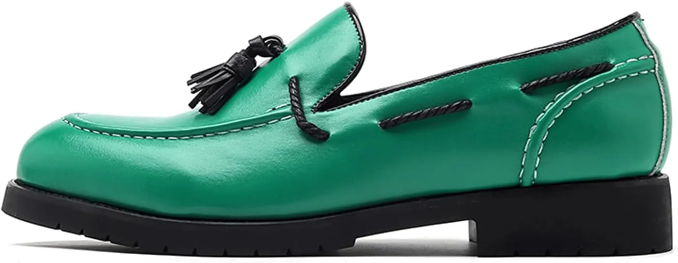 Men's Leather Loafers Black Slip-On Shoes Classic Tassel Loafers Arch Support Casual Dress Shoes