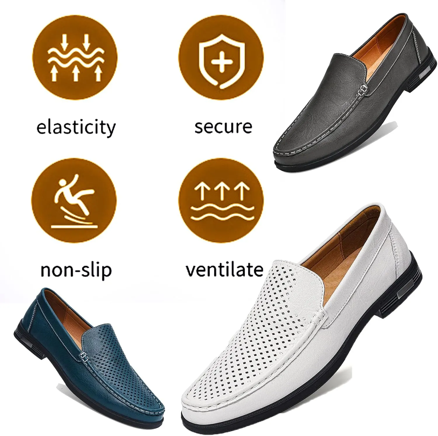 Men's Leather Loafers, Slip-on Dress Shoes, Comfortable Casual Driving Shoes, Men's Oxford, Suitable for Work, Business,Office and Other Occasions