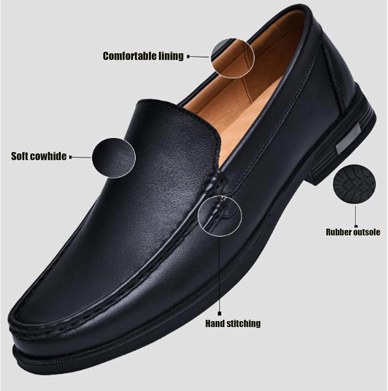 Men's Leather Loafers, Slip-on Dress Shoes, Comfortable Casual Driving Shoes, Men's Oxford, Suitable for Work, Business,Office and Other Occasions