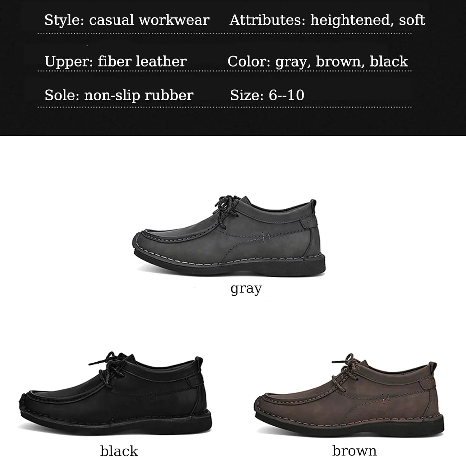 Men's Leather Platform Hand Stitched Lace-up Loafers Comfortable Round Toe Soft Non-Slip Driving Work Casual Walking Oxford Shoes