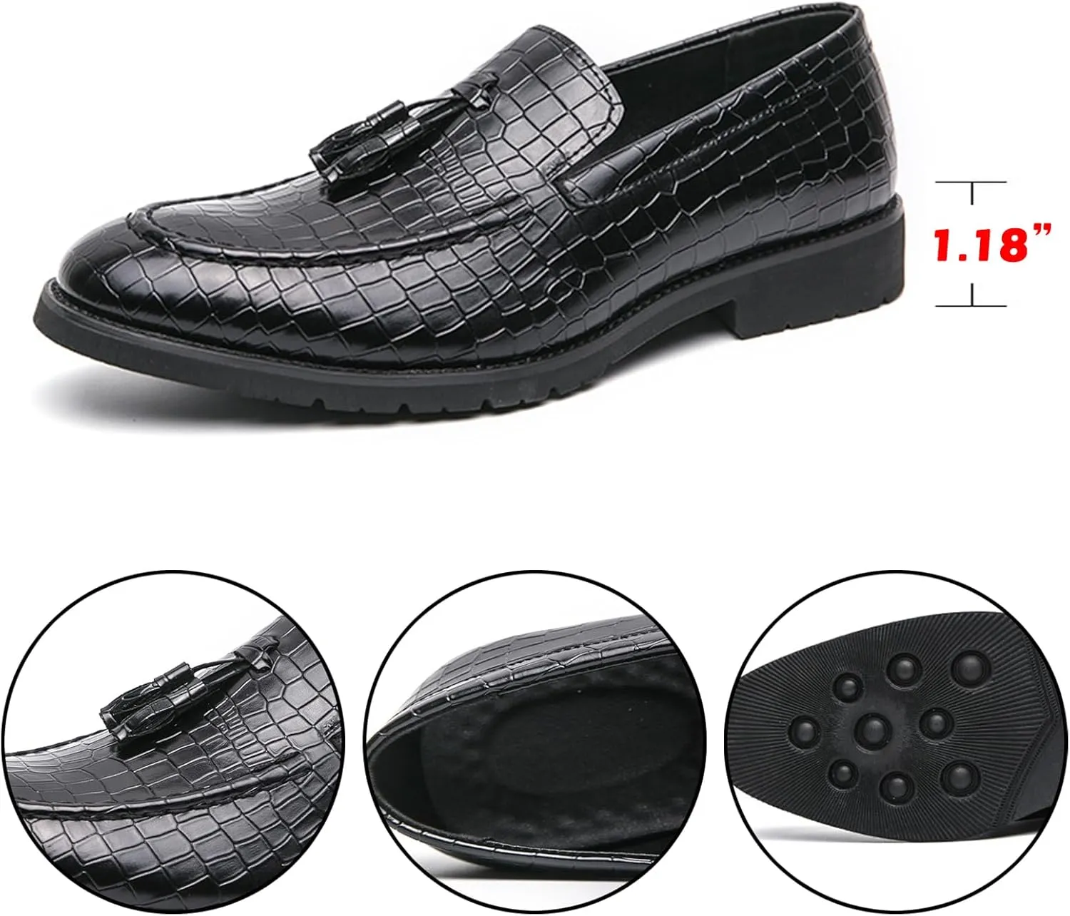 Men'S Leather Stone Pattern Tassel Slip-On Loafers,Fashion Pointed Toe Comfortable Low Top Non-Slip Dress Shoes,for Wedding Party Formal