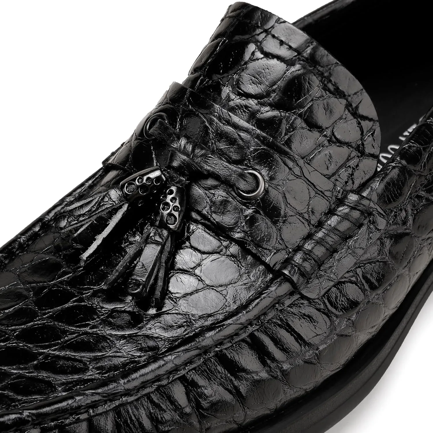 Men's Leather Tassel Loafers, Alligator Printed Penny Loafers Casual Party Shoes Soft Thick Sole Slip On Dress Shoes for Mens Weddings Business Shoes