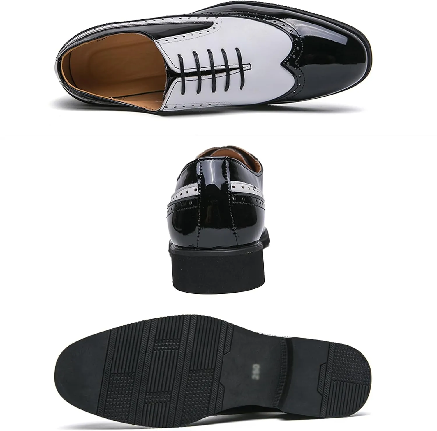 Men's Leather Two Tone Perforated Brogue Dress Shoes,Fashion Round Toe Lace-up Business Oxfords,Comfort Non-Slip Spectator Formal Shoes