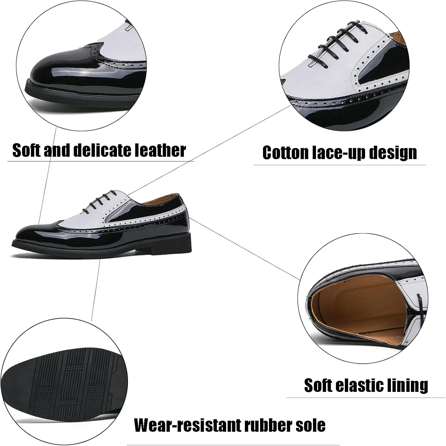 Men's Leather Two Tone Perforated Brogue Dress Shoes,Fashion Round Toe Lace-up Business Oxfords,Comfort Non-Slip Spectator Formal Shoes